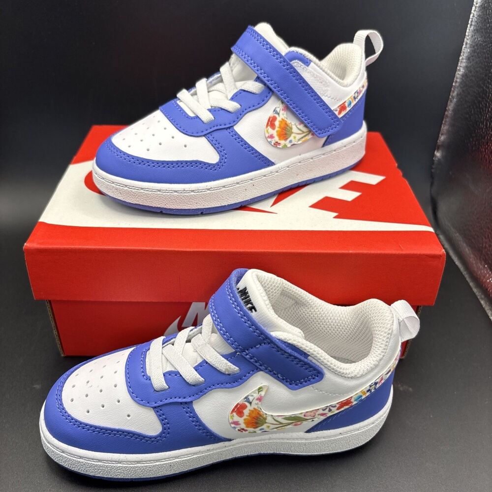 Nike Court Borough Low FL (TD) Toddler Floral Sneakers White Sapphire Size 9C
